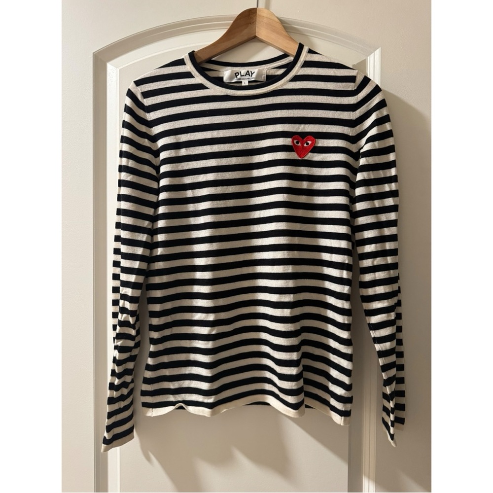 Comme des Garcons Fitted Black and White Long Sleeve Tee